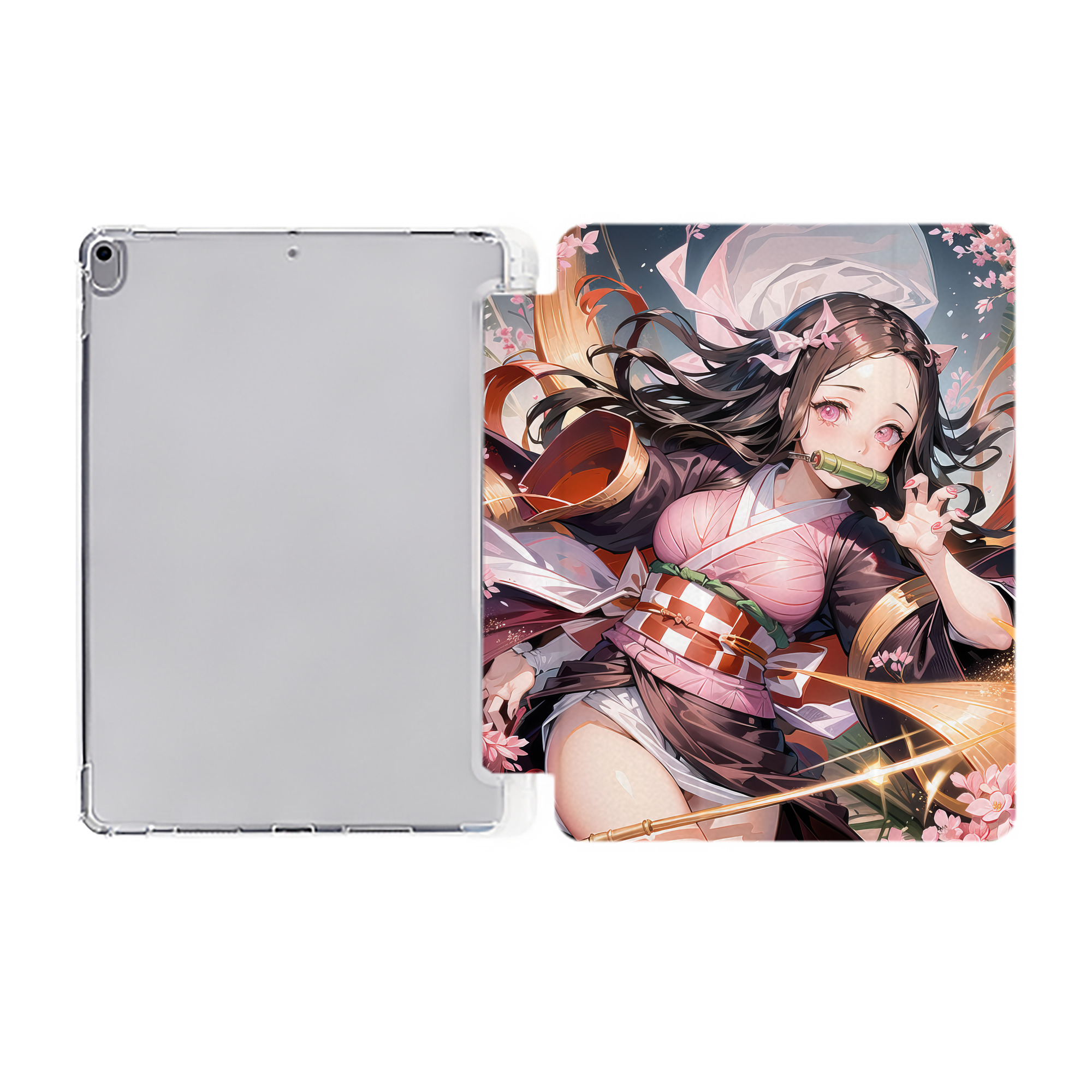 （画像用） 鬼滅の刃（きめつのやいば）竈門 禰󠄀豆子／かまど ねずこ Kamado Nezuko IPad ケース ペン収納付き 三つ折りスタンド PUレザー×シリコン 対応機種9.5/10.5/10.9インチ